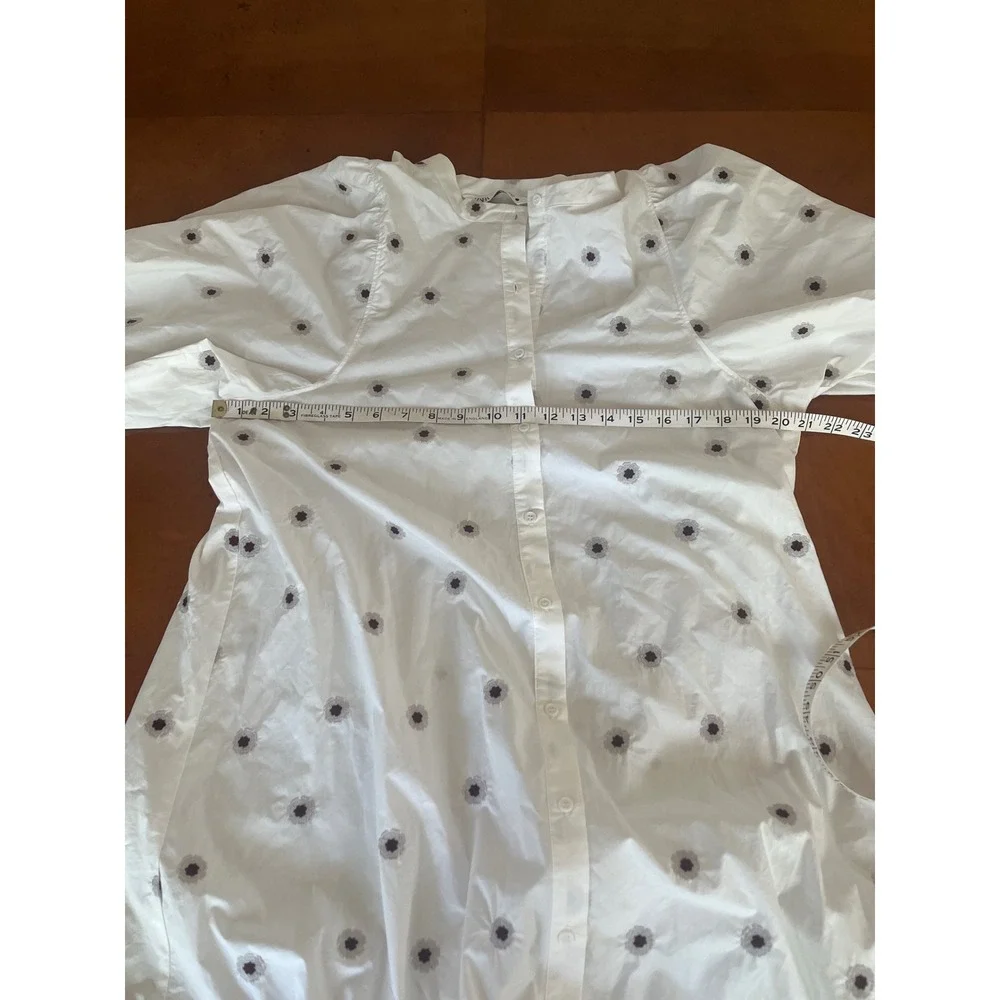 Zara White Poplin Ruffled Midi Dress Medium White Embroidered Floral - Picture 8 of 9